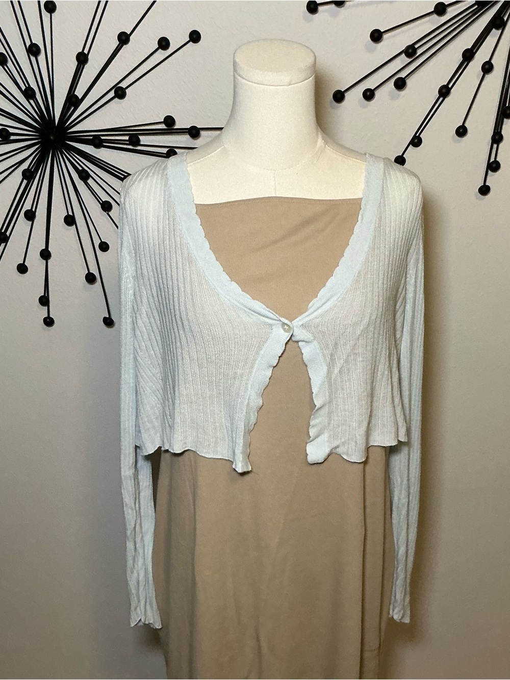 Wild Fable Light Blue Ribbed Cropped Cardigan Button Front Long Sleeve